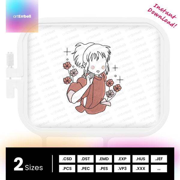 Chihiro - Anime Stickdesign für Maschinen - inspiriert von 'Chihiros Reise ins Zauberland' - Sofort-Download - Mädchen im Kimono