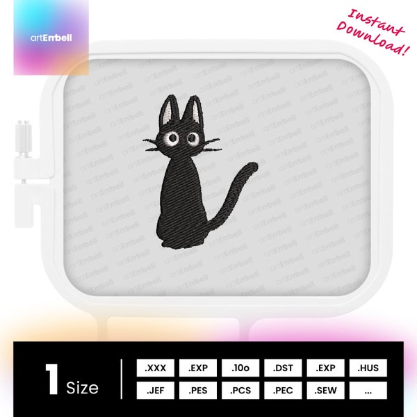 Jiji Cat - Anime Machine Embroidery Design - Inspired by 'Kiki's Delivery Service' - Instant Download - Black Cat