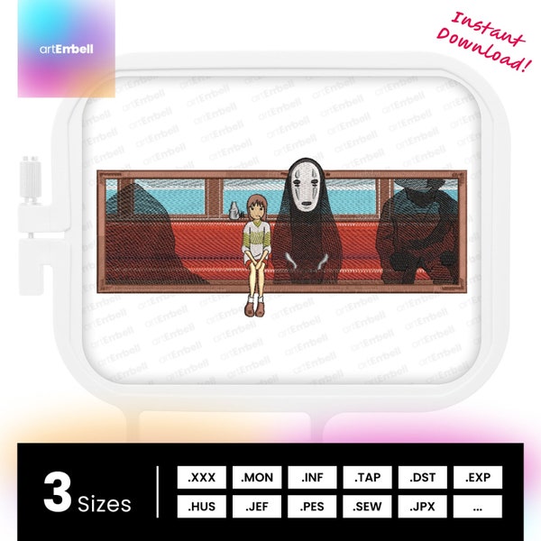 Chihiro, No-Face - Anime Stickdesigns für Maschinen, inspiriert von Chihiro, No-Face, Spirited Away train 9in - instant download - Mädchen