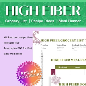 High Fiber Food List | High Fiber Grocery List | High Fiber Meal Planner | High Fiber Diet Plan | High Fiber Recipes | Printable