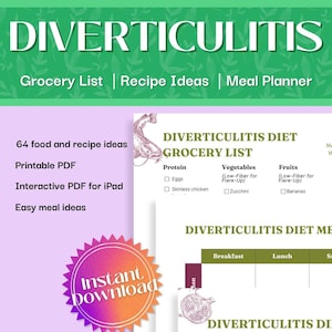Dieetplan diverticulitis | Diverticulitis Voedsellijsttabel | Diverticulitis Supermarkt | Diverticulitis Voedsel- en maaltijdplanner | Afdrukbaar