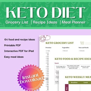 Keto Food List | Keto Grocery List | Keto Meal Plan | Keto Diet Planner | Keto Recipe Ideas | Ketogenic Checklist | Printable & Interactive