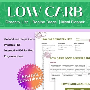 Low Carb Food List | Low Carb Food Plan | Low Carb Grocery Checklist | Low Carb Recipe Planner | Low Carb Meal Ideas | Printable Interactive