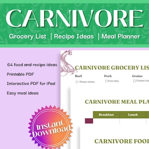 Carnivore Food Ideas | Carnivore Diet Meal Plan | Carnivore Diet Grocery List | carnivore diet recipes food plan | Printable & Interactive