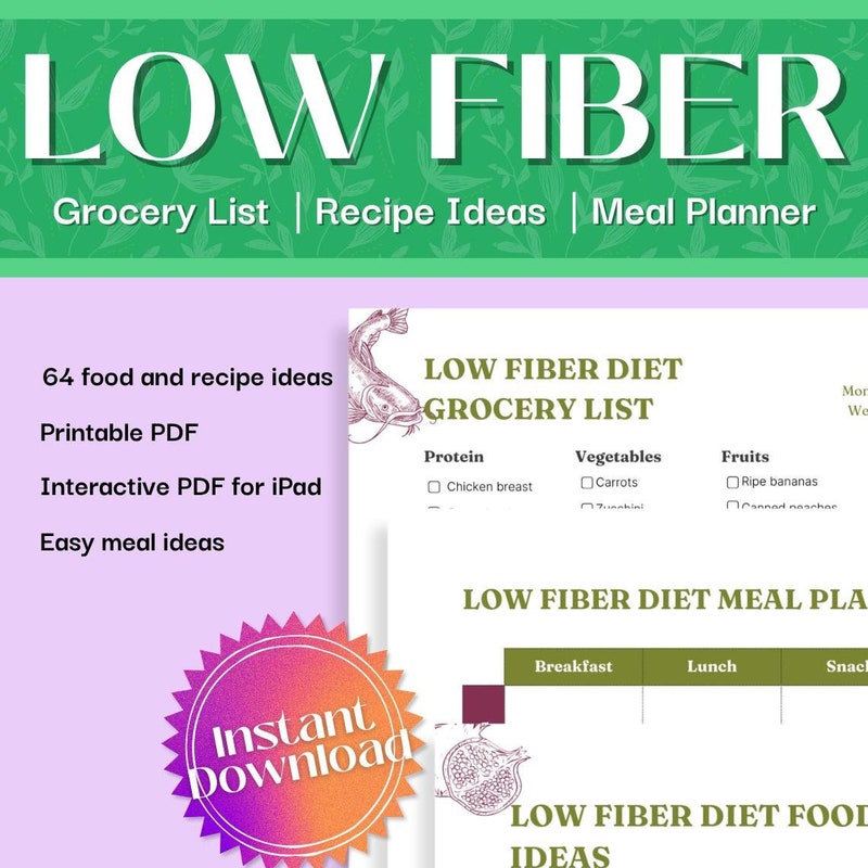 Low Fiber Meal Planning - Etsy