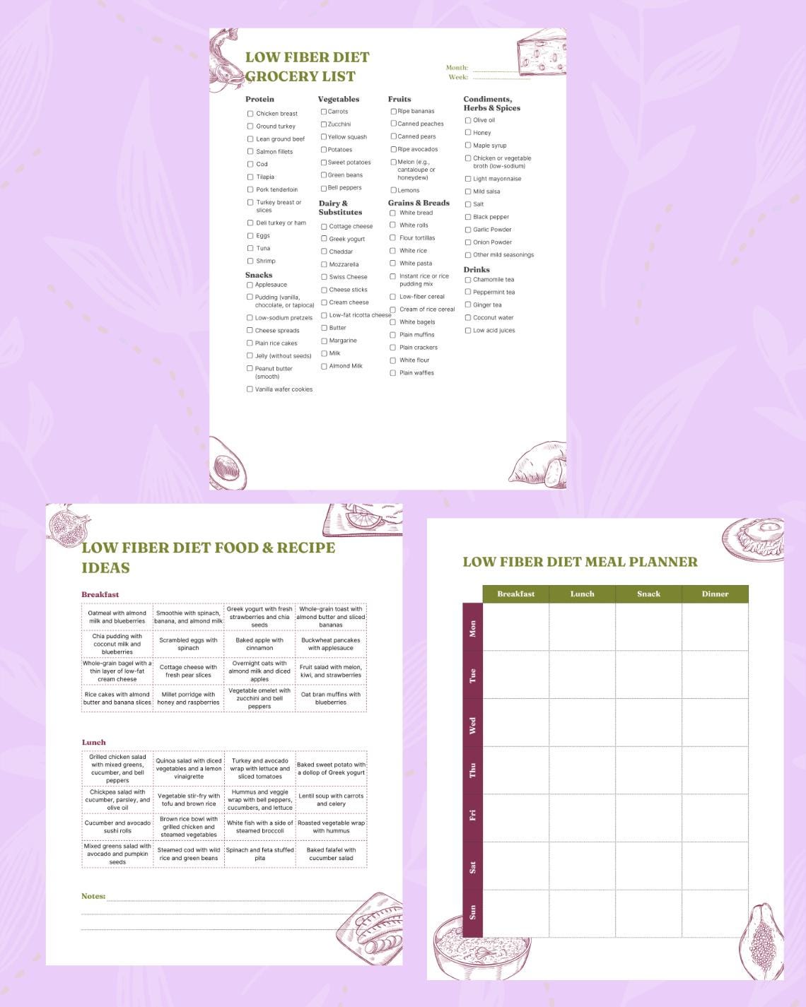 Low Fiber Food List | Low Fiber Grocery List | Low Fiber Diet Chart | Low Fiber Meal Plan | Low ...