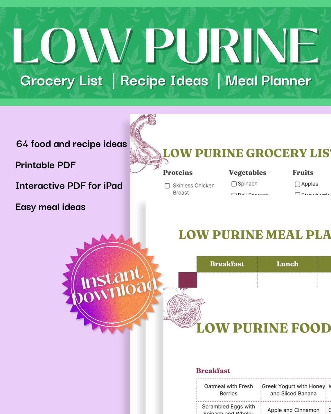 Low Purine Diet Plan | Low Purine Grocery List | Low Purine Food List ...