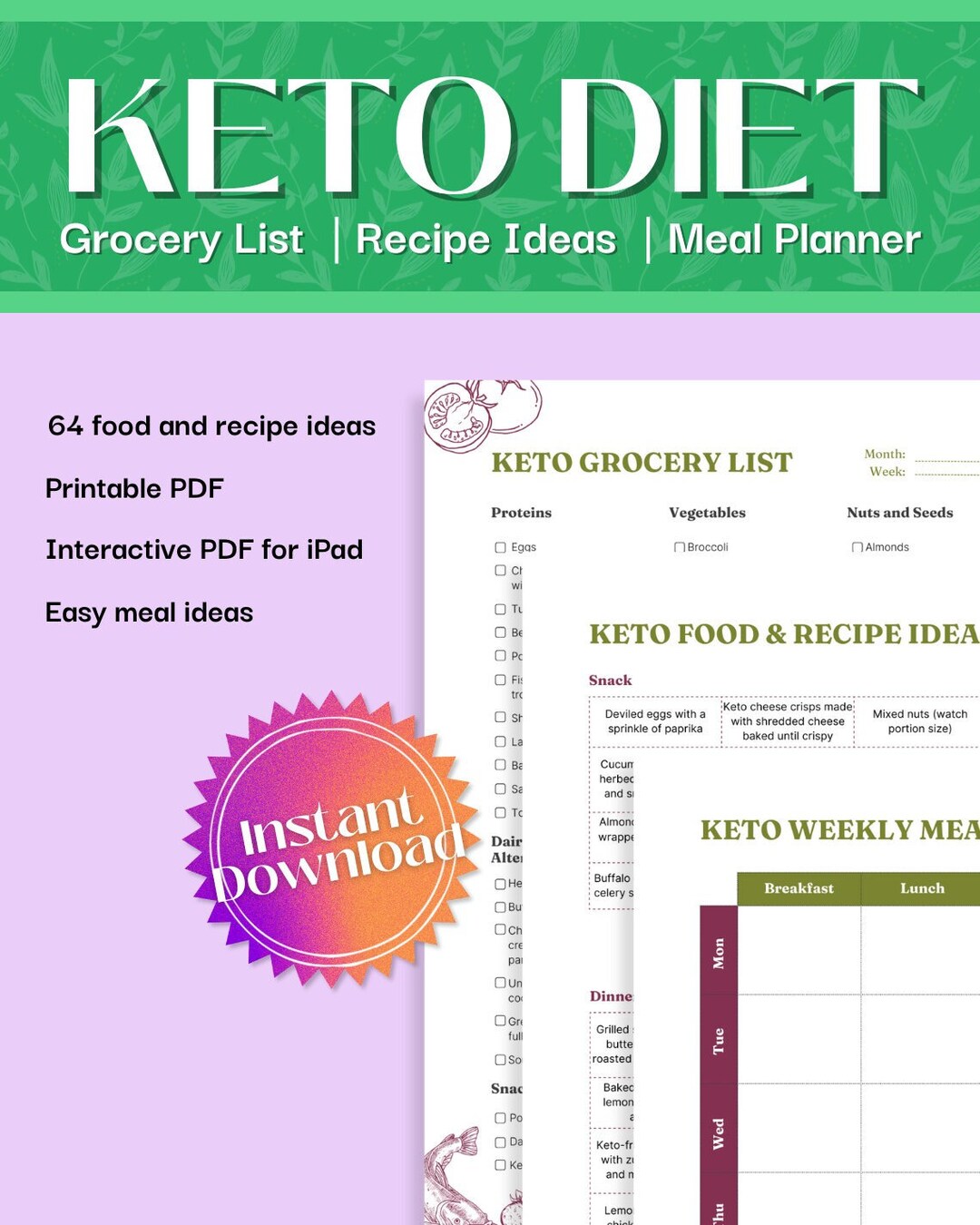 Keto Food List | Keto Grocery List | Keto Meal Plan | Keto Diet Planner ...
