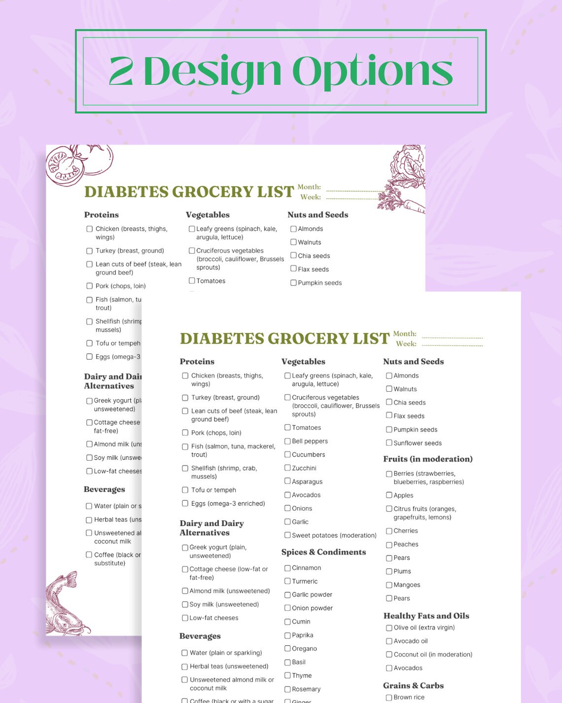 Diabetes Grocery List Diabetes Food Plan Diabetes Food Etsy