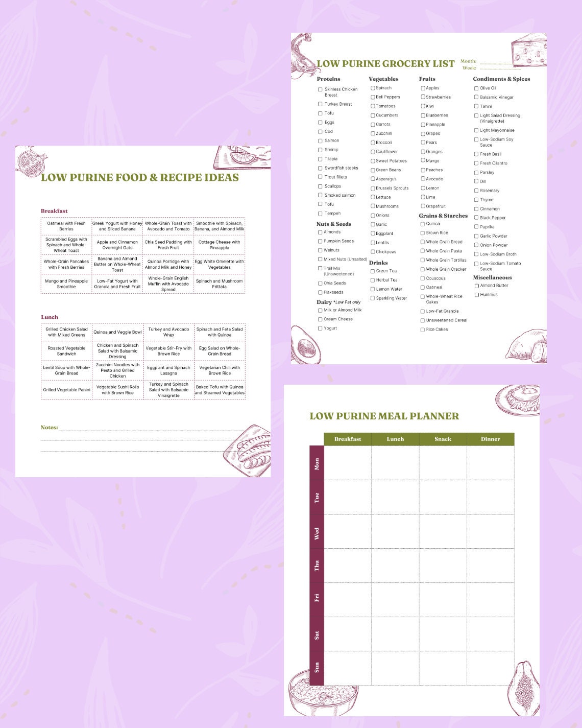 Low Purine Diet Plan | Low Purine Grocery List | Low Purine Food List ...