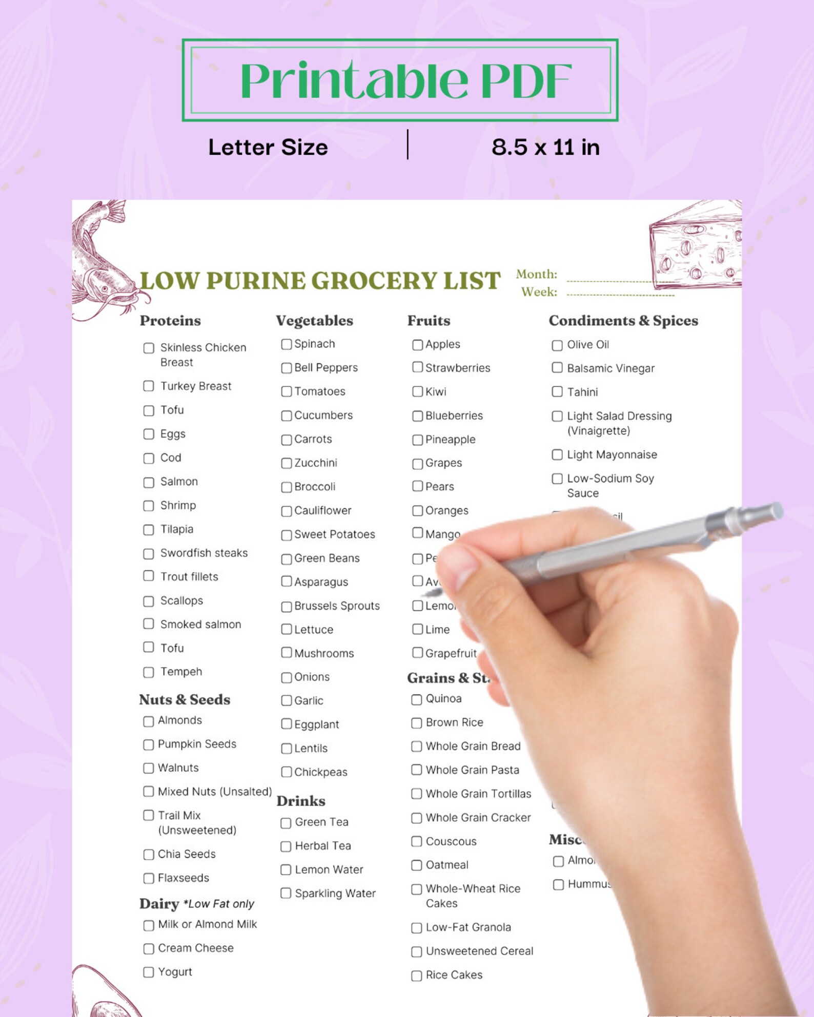 Low Purine Diet Plan | Low Purine Grocery List | Low Purine Food List ...
