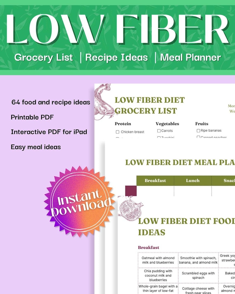 Low Fiber Food List | Low Fiber Grocery List | Low Fiber Diet Chart | Low Fiber Meal Plan | Low ...
