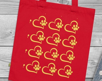 Organic Cotton Tote Bag, canvas made of 100% cotton, 3 colours: black, navy, red, hearts