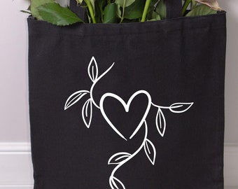 Organic Cotton Tote Bag, canvas made of 100% cotton, 3 colours: black, navy, red, hearts