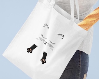 Tote bag, jute bag, shoulder bag, cute cat, 2 designs, 2 colors, 100% cotton