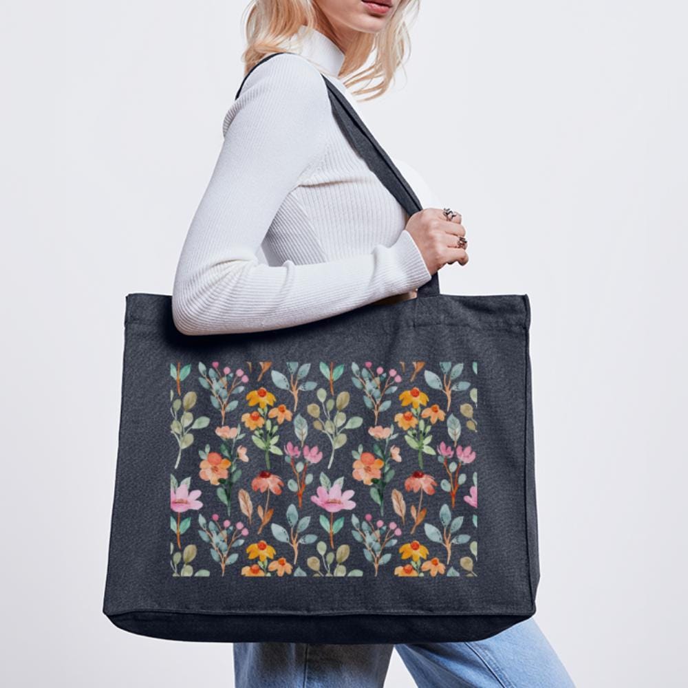 Stanley/Stella Recycled Shopping Bag, Large Organic Cotton Bag, Big Tote Bag, Black, Natural, Floral pattern, Oversize Tote Bag
