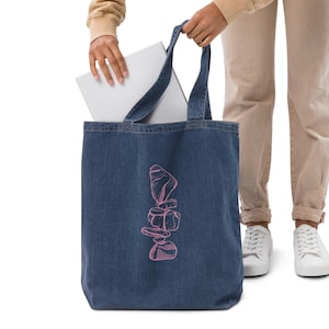 Sac en jeans bio, 100 coton, tote bag denim, petite poche intérieure, motif Stones