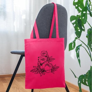 Cotton bag / eco-fabric bag for shopping, jute bag, with flowers, 9 colors, perfect as a gift