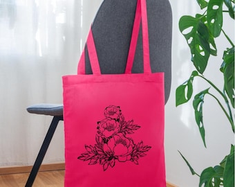 Cotton bag / eco-fabric bag for shopping, jute bag, with flowers, 9 colors, perfect as a gift