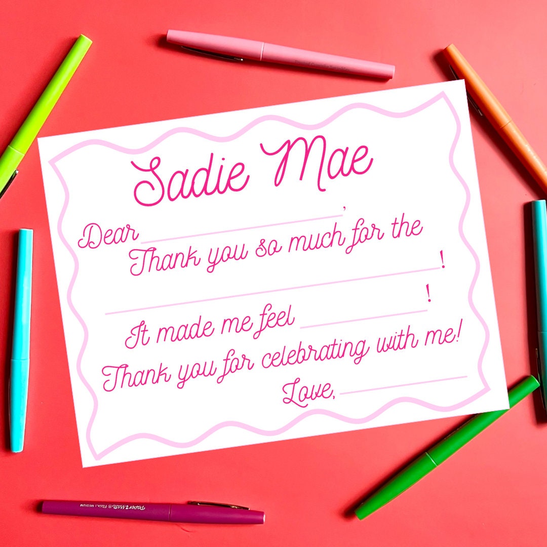 Kids Personalized Thank You Card Fill in the Blank Thank You Printable ...