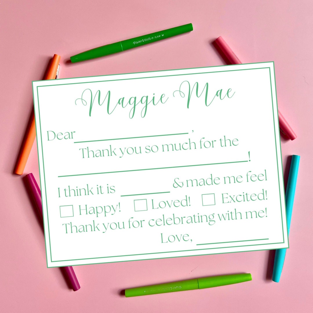 Kids Personalized Thank You Card Fill in the Blank Thank You Printable ...