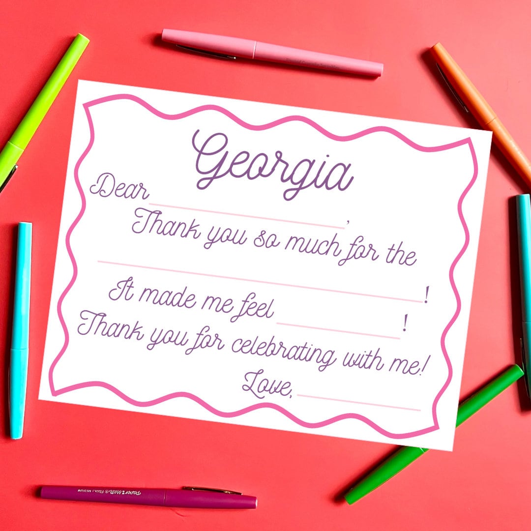 Kids Personalized Fill in the Blank Thank You Printable Note Birthday ...