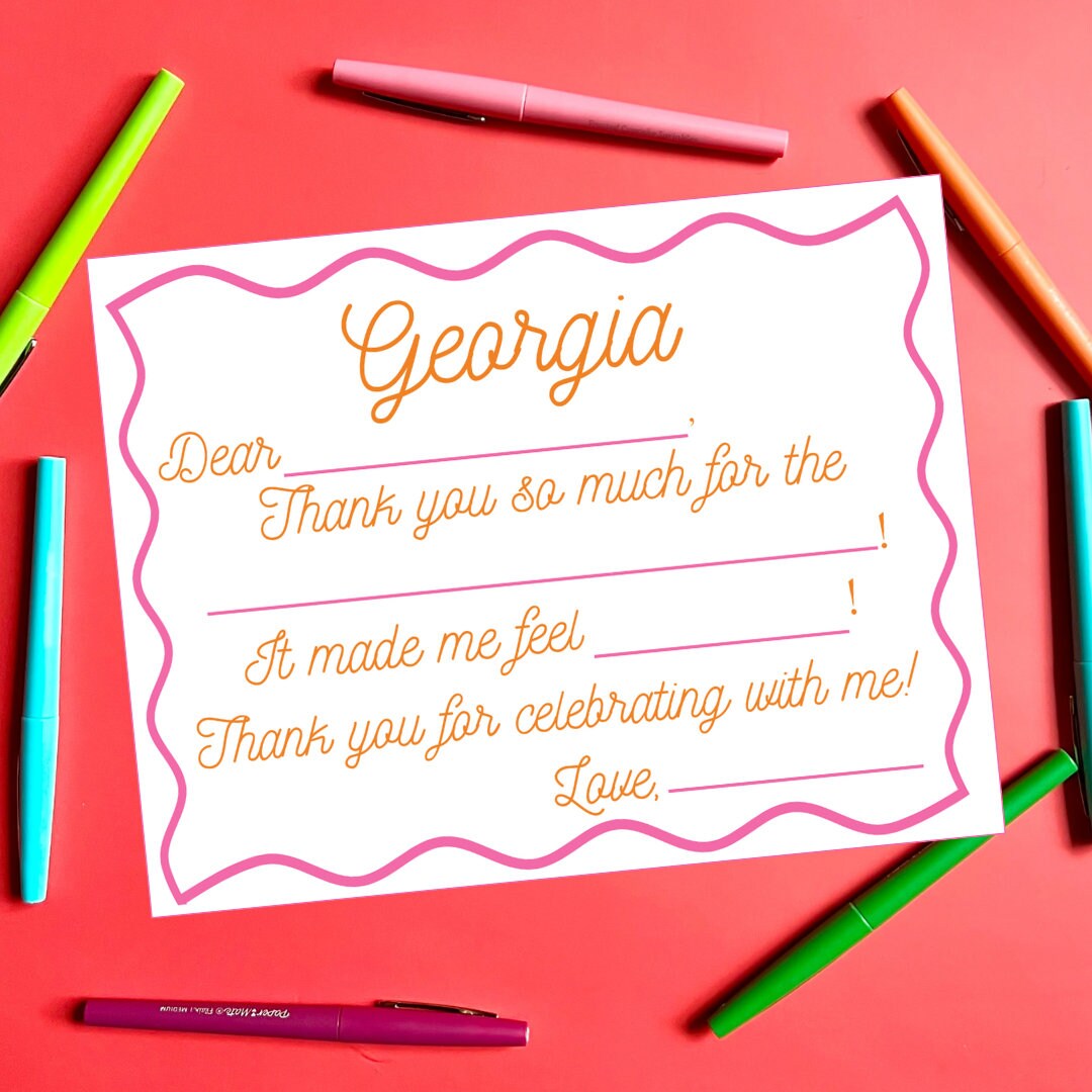 Kids Personalized Thank You Card Fill in the Blank Thank You Printable ...