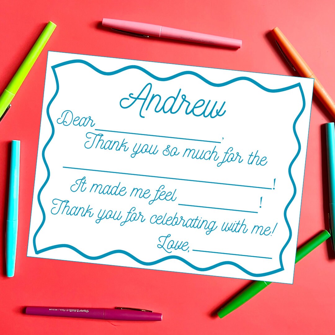 Kids Personalized Thank You Card Fill in the Blank Thank You Printable ...