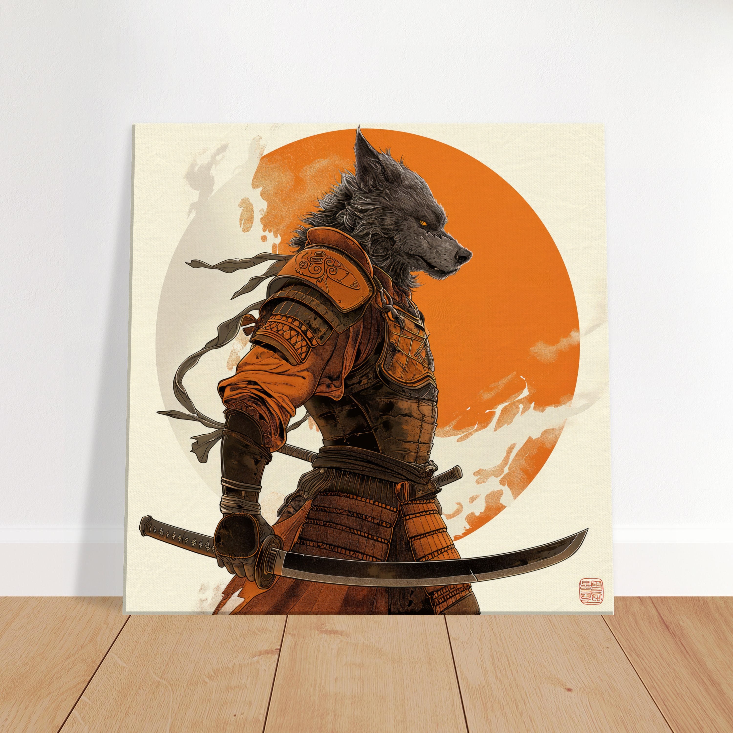 Samurai Werewolf in Moonlight, Mythical Decor, Japanese Warrior