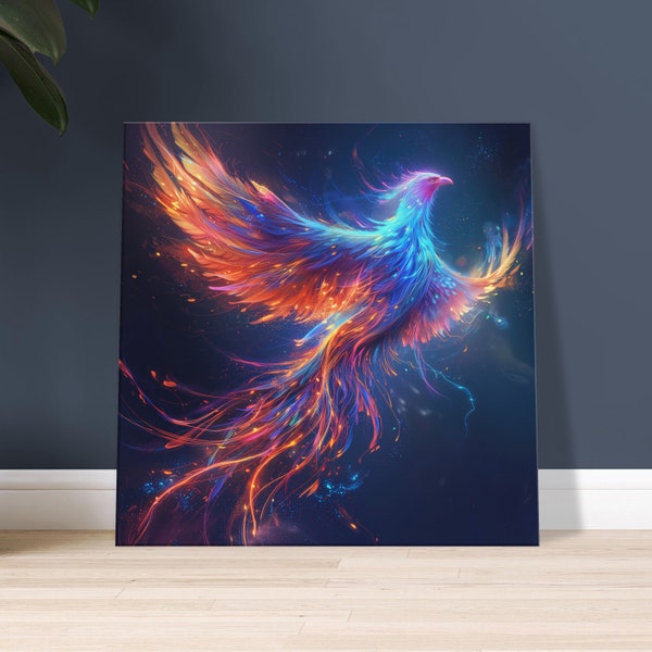 Canvas | Colorful Mythical Phoenix in Vibrant Neon Pastel Colors | Wall Art