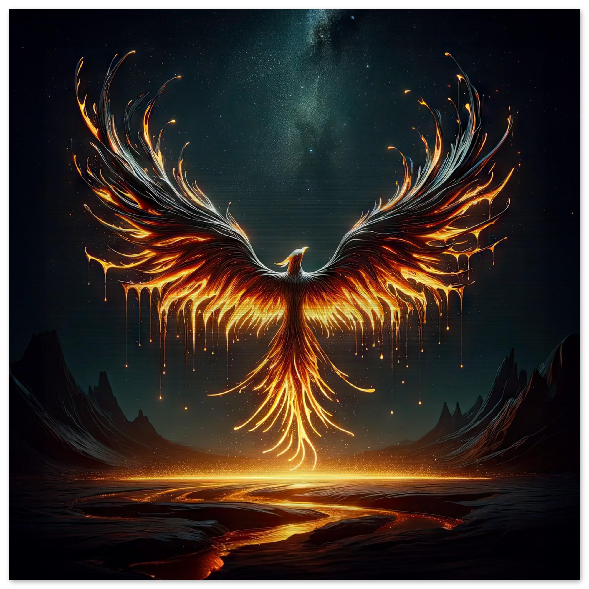 Fiery Phoenix Reborn From Molten Lava, Fantasy Wall Decor | Canvas