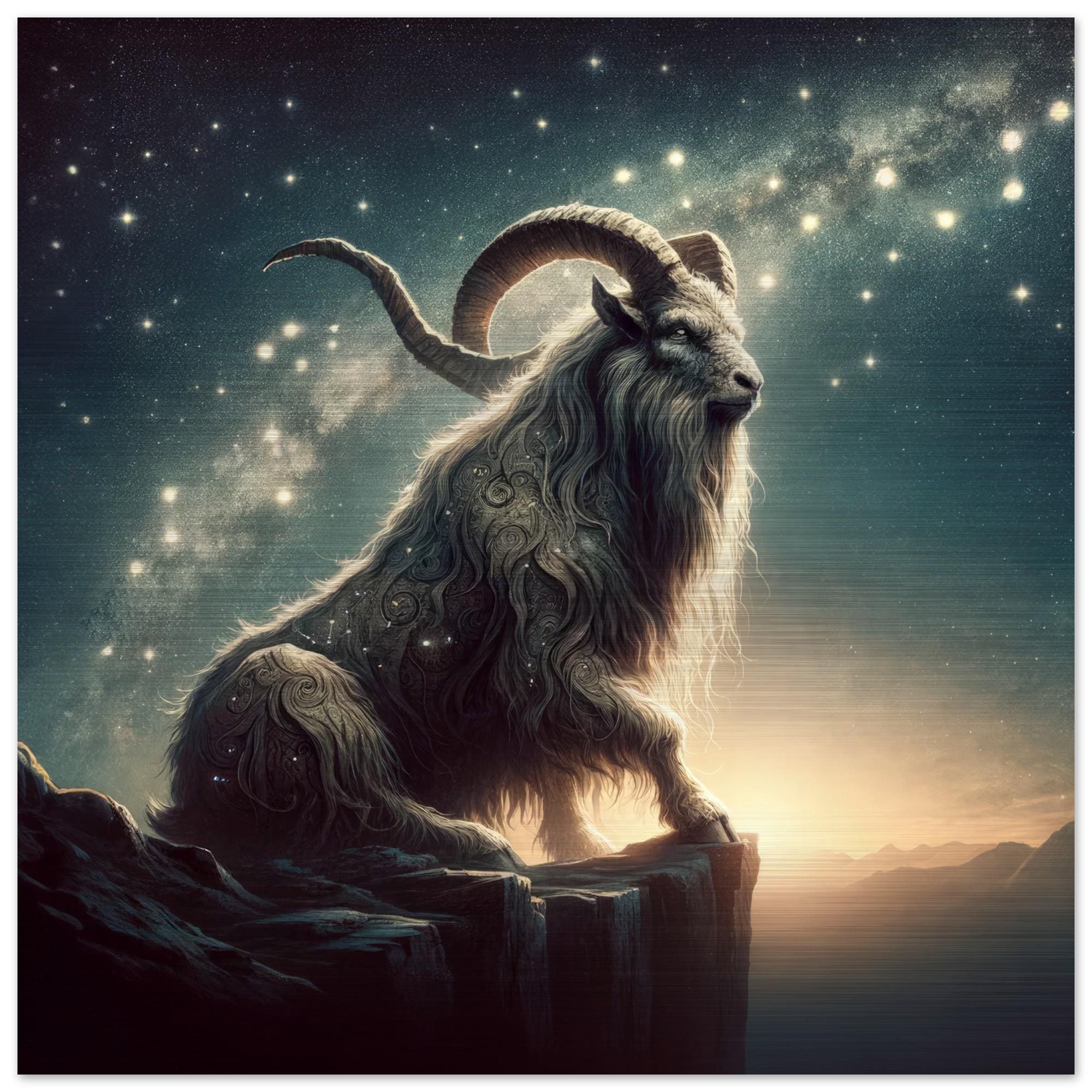 Capricorn Zodiac Sign Wall Art - Celestial Goat on a Starry Night