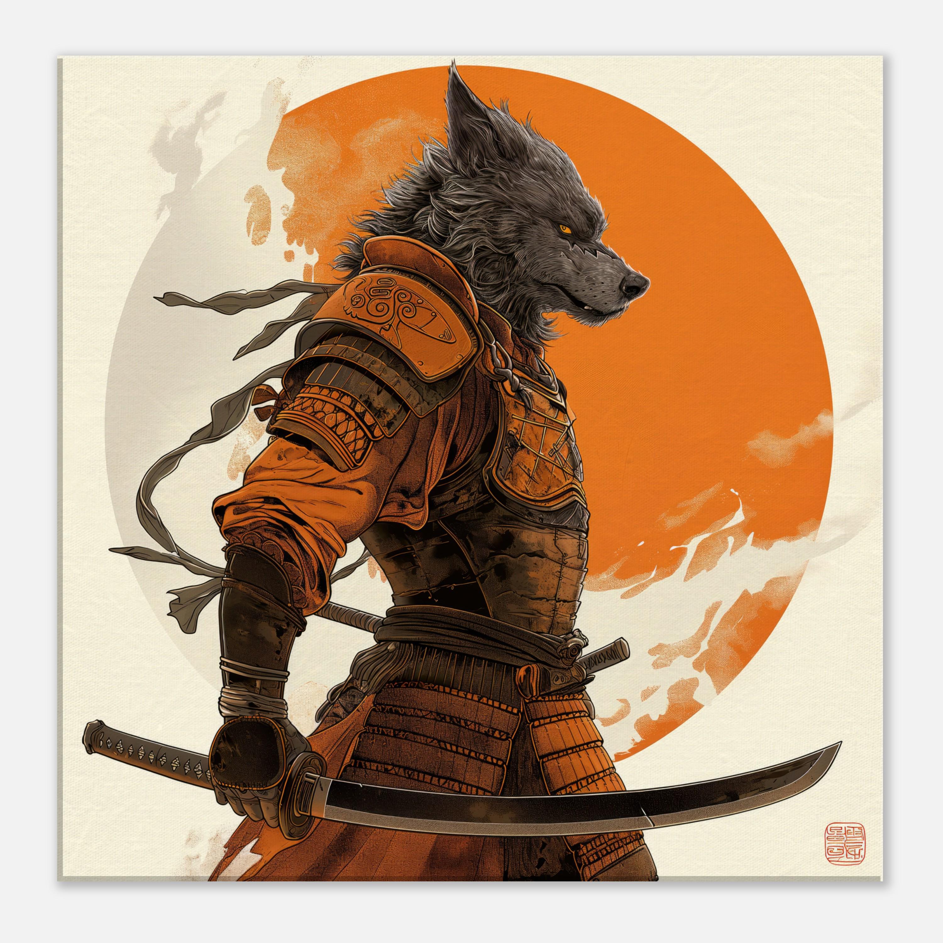 Samurai Werewolf in Moonlight, Mythical Decor, Japanese Warrior