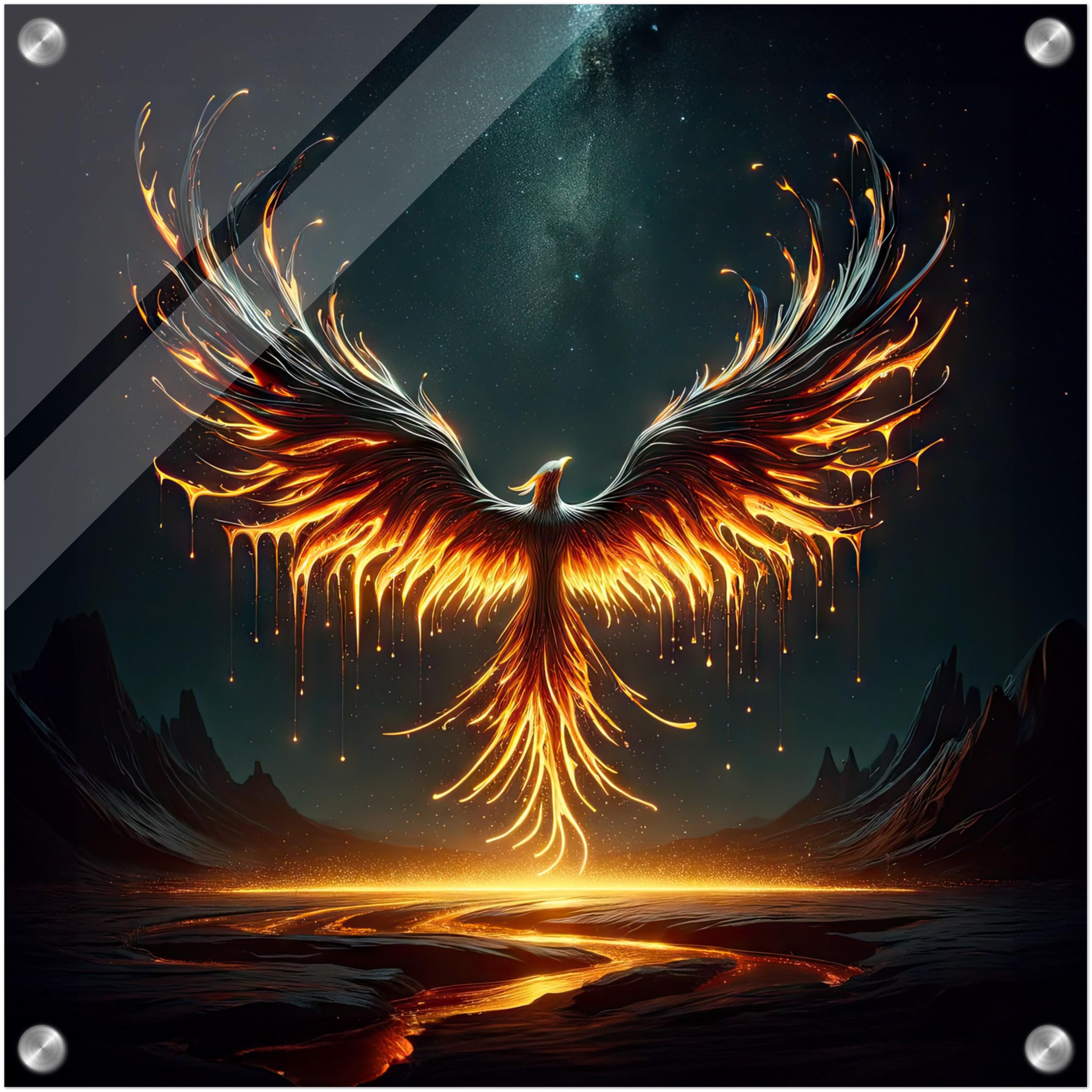 Fiery Phoenix Reborn From Molten Lava, Fantasy Wall Decor (canvas