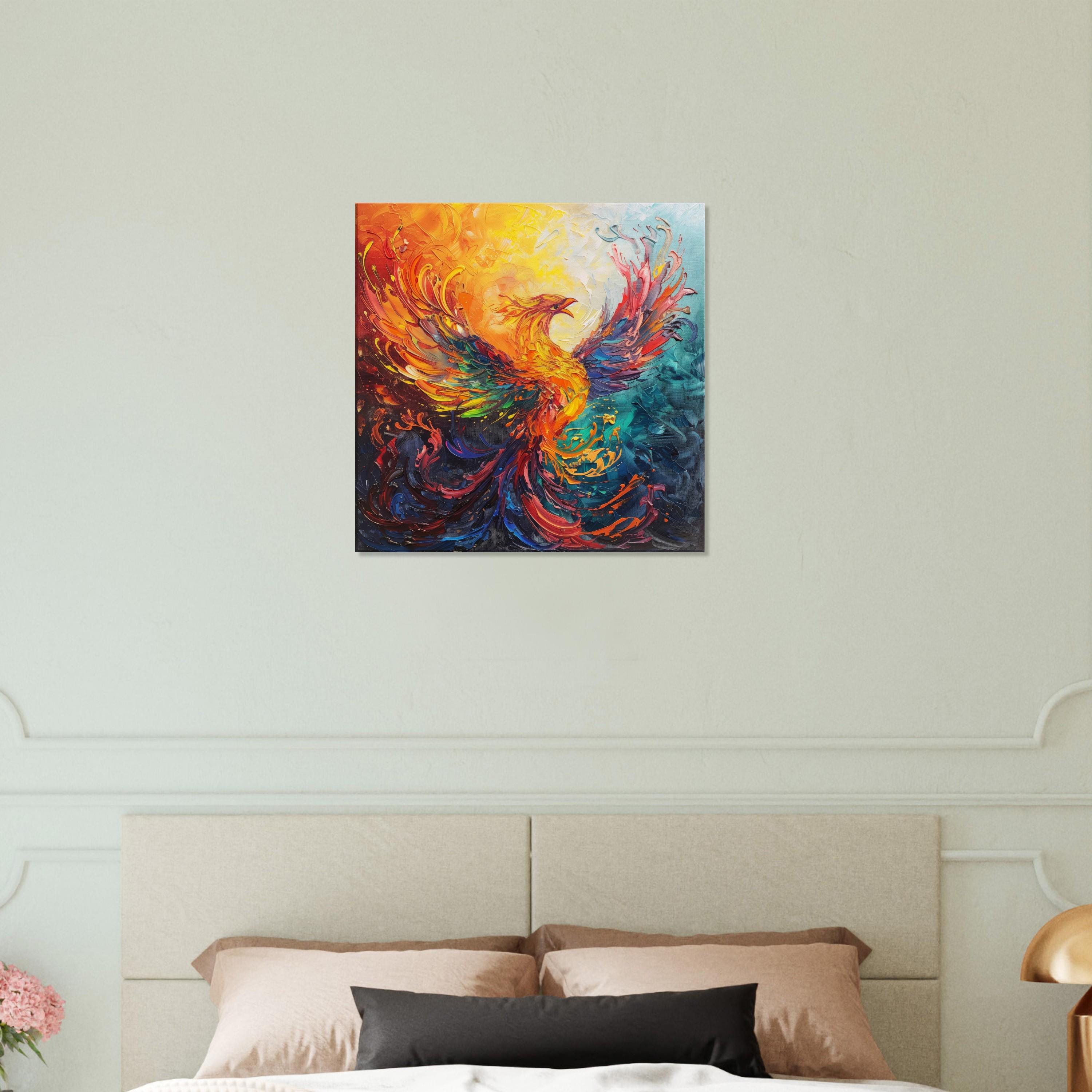 Vibrant Colorful Phoenix Acrylic Painting, Mythical Fire Bird Wall Art ...