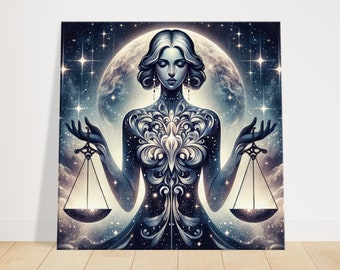 Libra Zodiac, Celestial Girl with Scales | (Canvas, Aluminum, Acrylic)