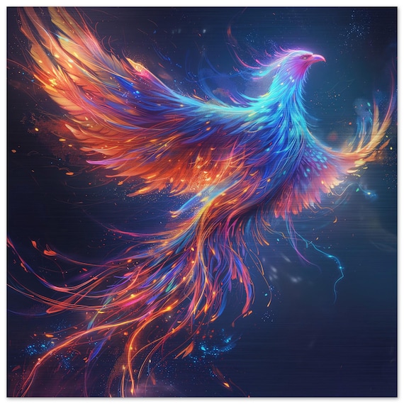 Neon Phoenix Wall Art: Mythical Bird | (canvas, Aluminum, Acrylic