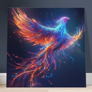 Stampa su tela / Fenice mitica colorata in vivaci colori pastello al neon / Arte murale