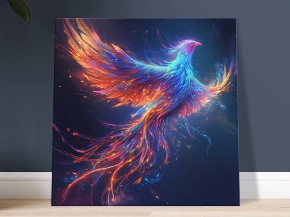 Neon Phoenix Wall Art Mythical Bird Glowing Fantasy Decor (canvas