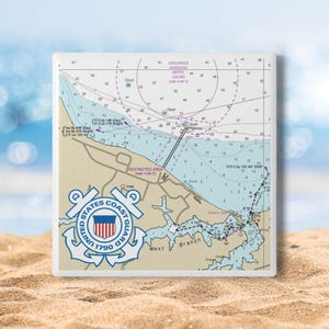 Yorktown Coast Guard Coaster Nautical Chart Ceramic Drink Coaster with Cork Backing