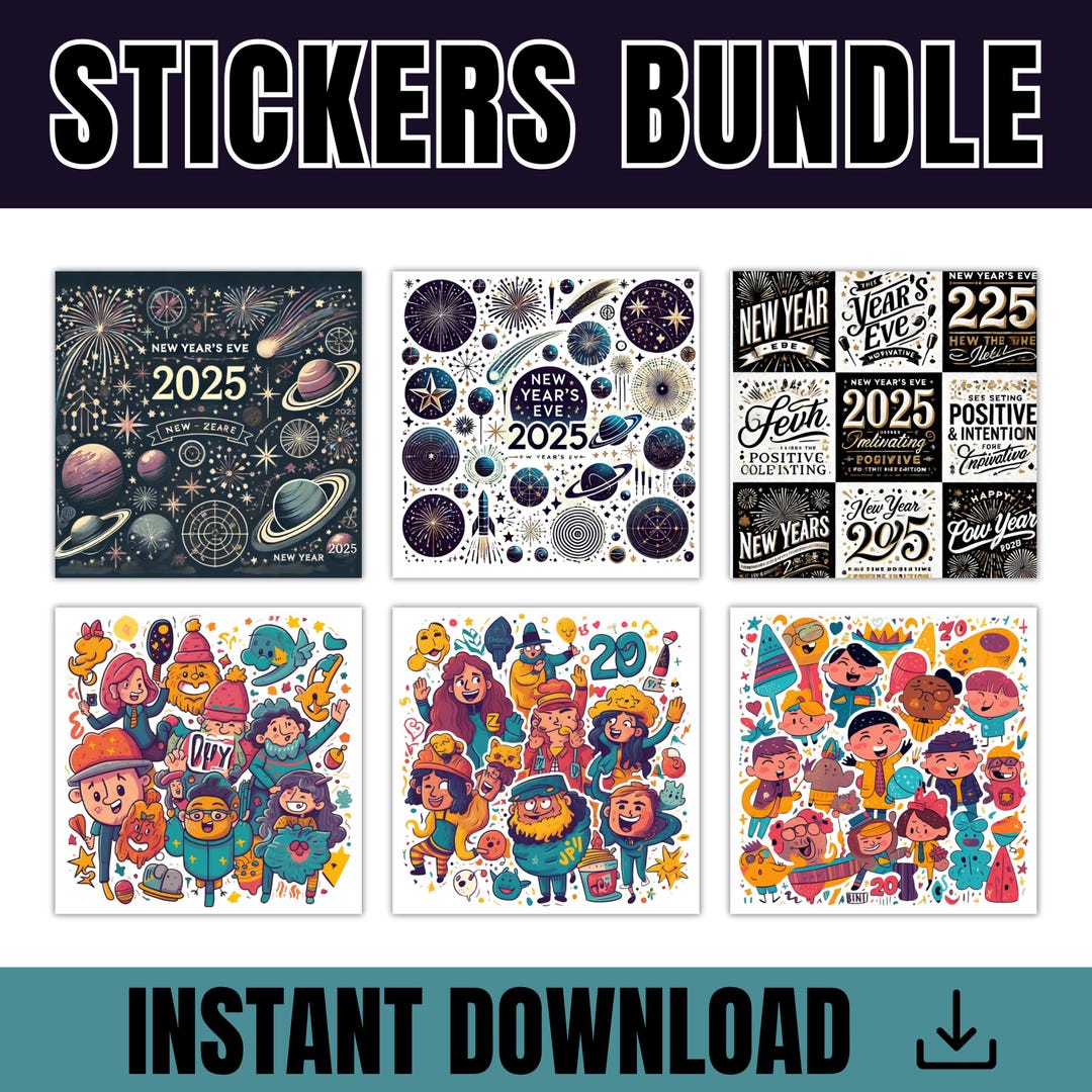 New Year Stickers, 2025 Stickers Bundle, Funny Cartoon Stickers ...