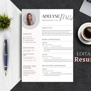High School Resume Template, Professional Resume Template, Editable ...