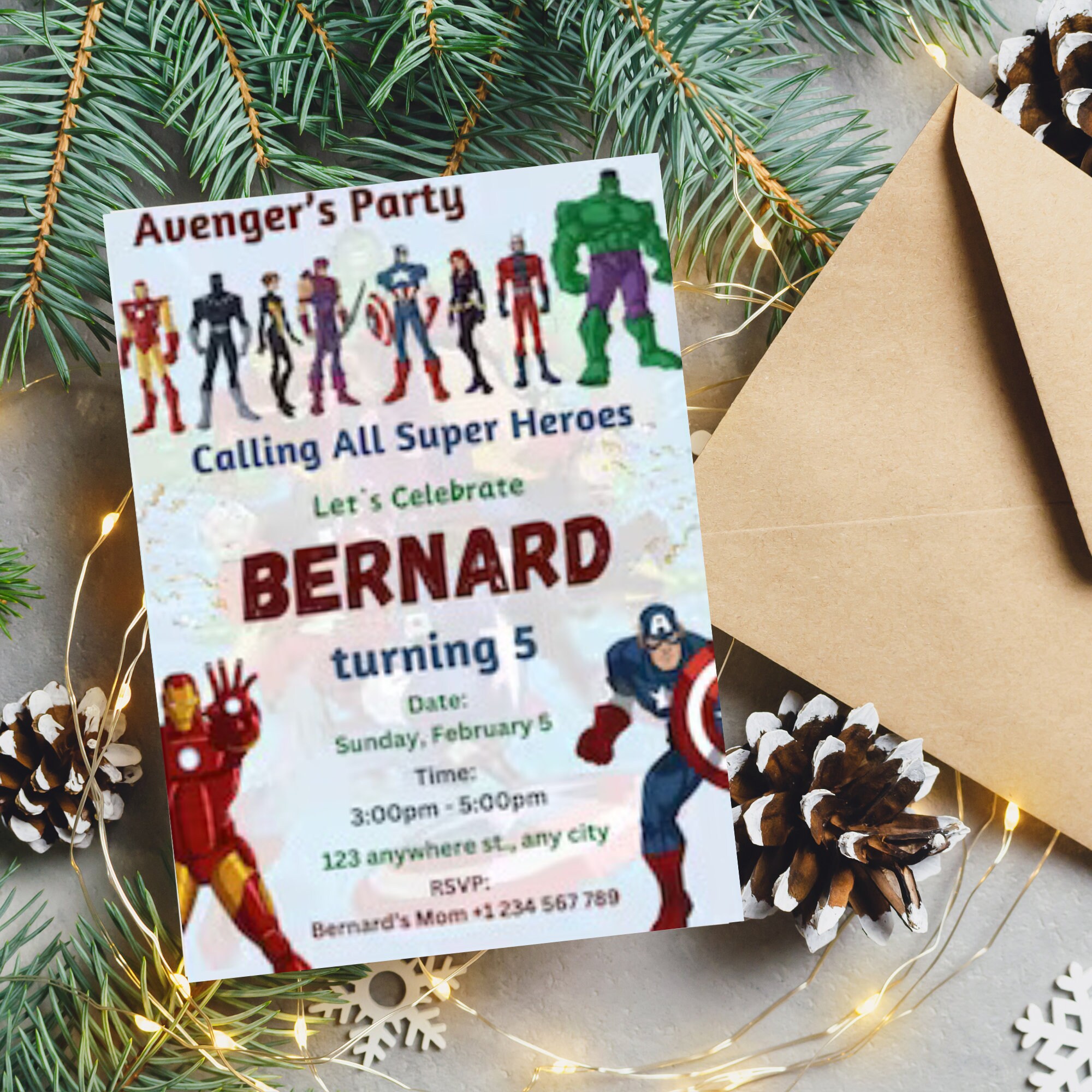 Superhero Printable Birthday Card, Custom Birthday Party Invitation, Avengers Invitation ...