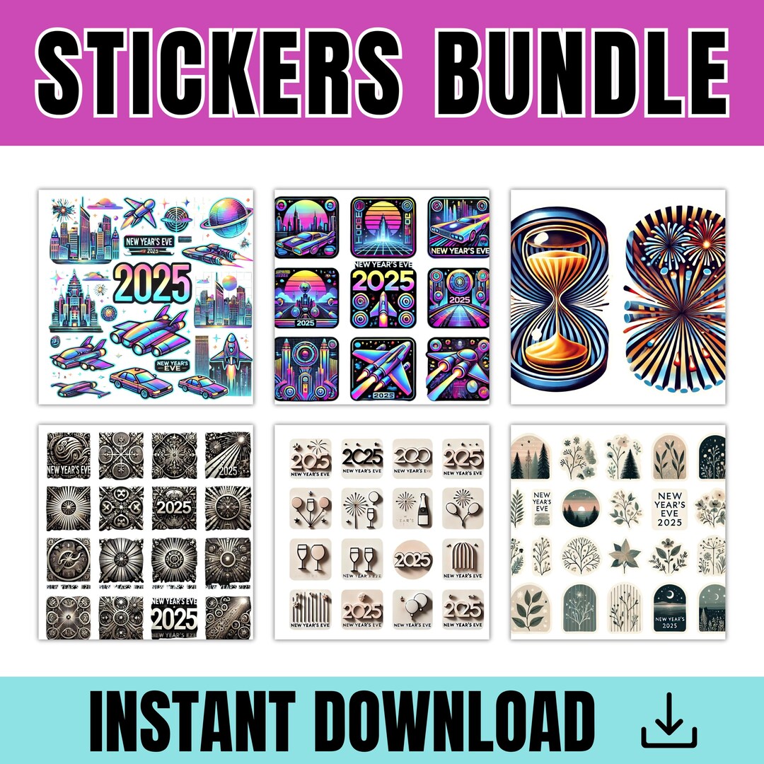 2025 Year Stickers Bundle, Happy New Year Stickers, Digital Functional ...