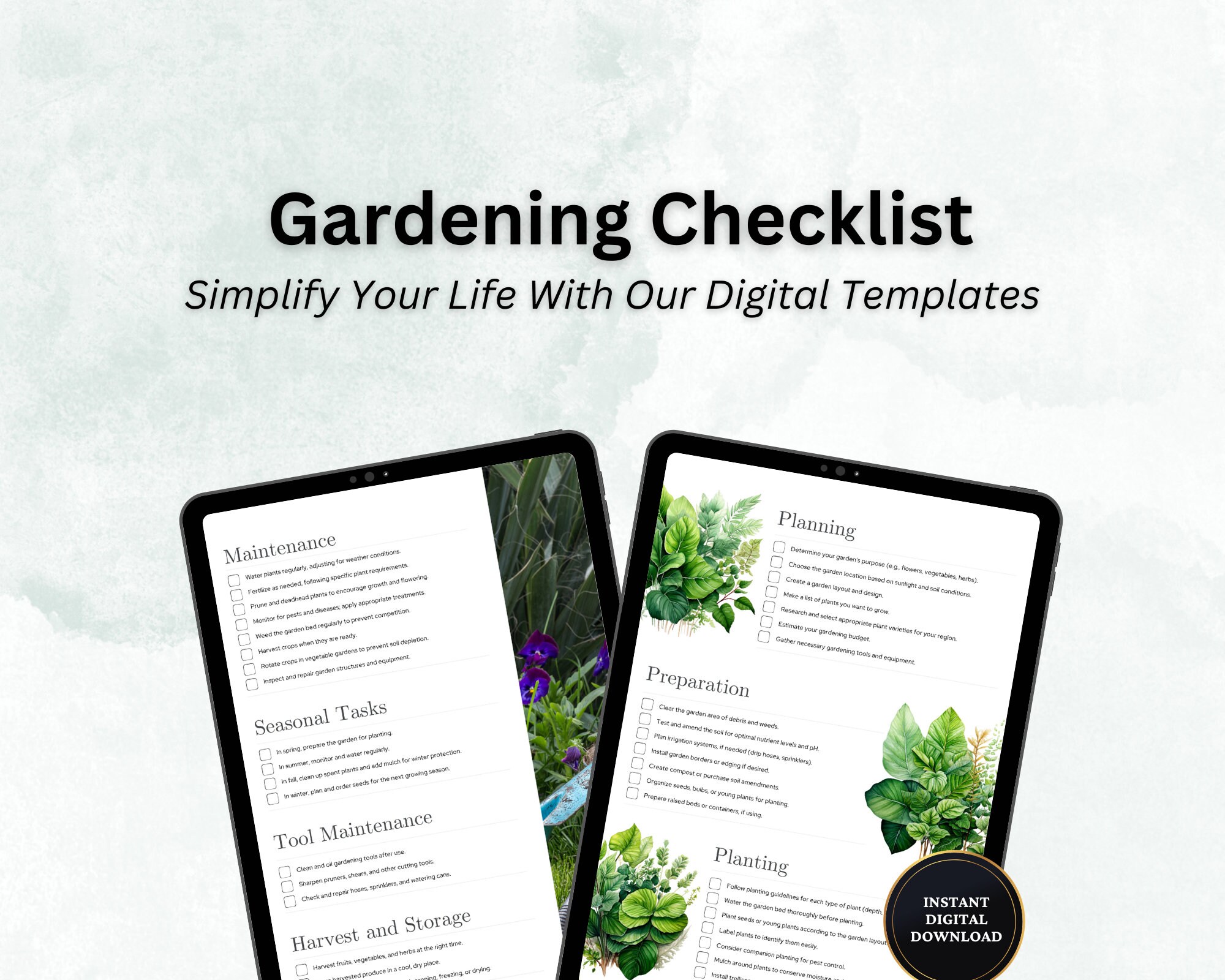 Gardening Planner Checklist, Gardening Checklist Template, Canva