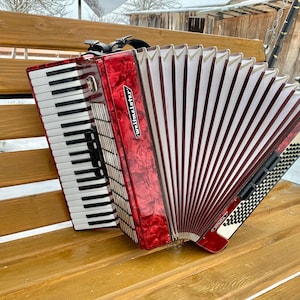 Weltmeister Stella made in Germany 120 Bass Piano Accordion, New Straps, 5+3 register, Vintage Keyboard Accordian Musical Instrument