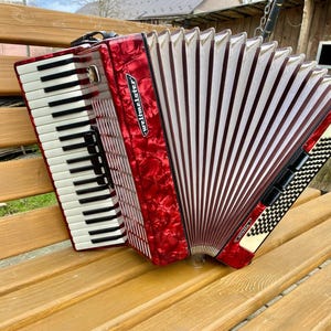 Weltmeister Stella made in Germany 120 Bass Piano Accordion, New Straps, 5+3 register, Vintage Keyboard Accordian Musical Instrument