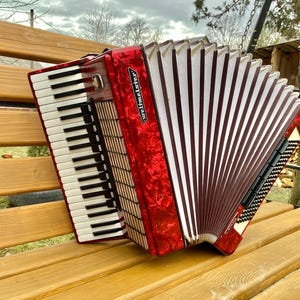 Weltmeister Stella made in Germany 120 Bass Piano Accordion, New Straps, 11+5 register, Vintage Keyboard Accordian Musical Instrument