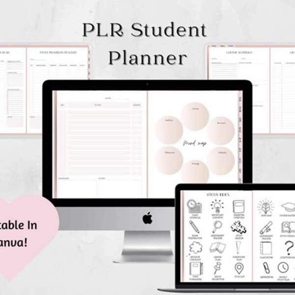 Student Planner | Organizer | Mind Map | Grade Tracker | Vision Board | Assignment Log | Calendar | Scheduler | Check List | Journal | Canva