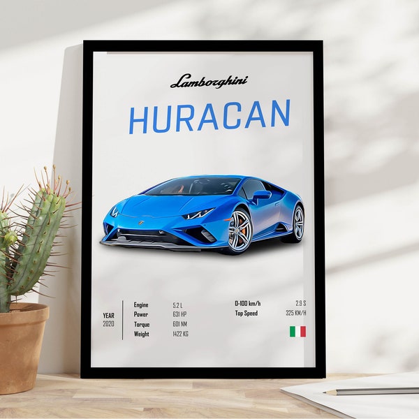 Lamborghini huracan affiche impression / affiche voiture / téléchargement numérique